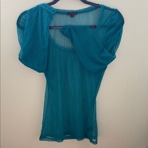 G by Guess Teal Sheer Puff-Sleeve Top
